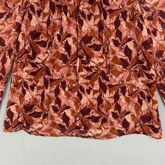 Joie Shirt Womens Large Brown Leaves Boho Sheer Swiss Dot Chiffon Tie Ruffle - Picture 3 of 15